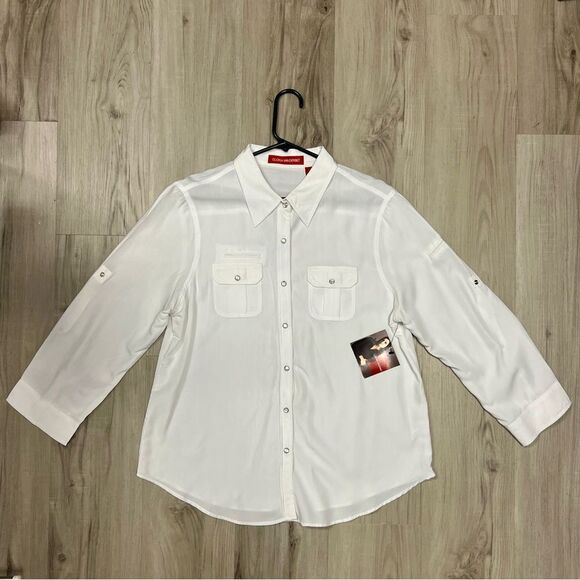 Vintage 2000’s Gloria Vanderbilt White Casual Button Down Shirt Sz L - Picture 1 of 11